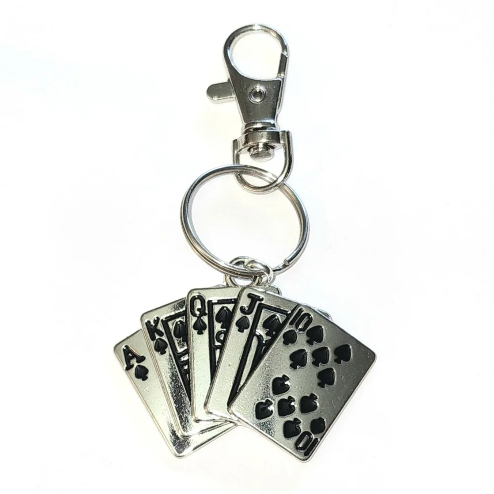 Poker Royal Flush Card Game Ace Spade Spades Keychain Keyring Gift Vegas Reno